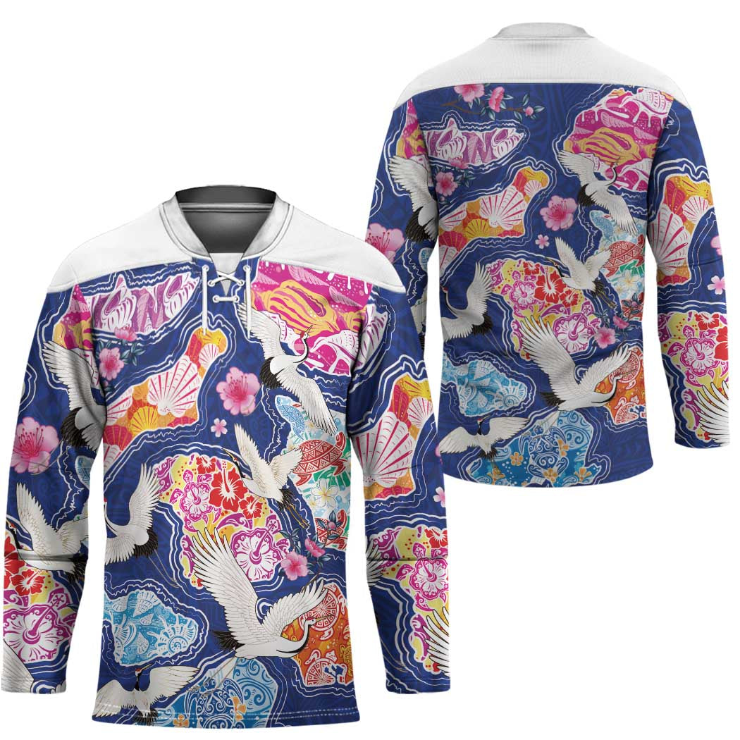 Hawaiian and Japanese Culture Together Hockey Jersey Hawaiian Archipelago Shape Sea Animals LT03 - Polynesian Pride
