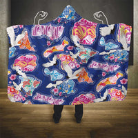 Hawaiian and Japanese Culture Together Hooded Blanket Hawaiian Archipelago Shape Sea Animals LT03 - Polynesian Pride