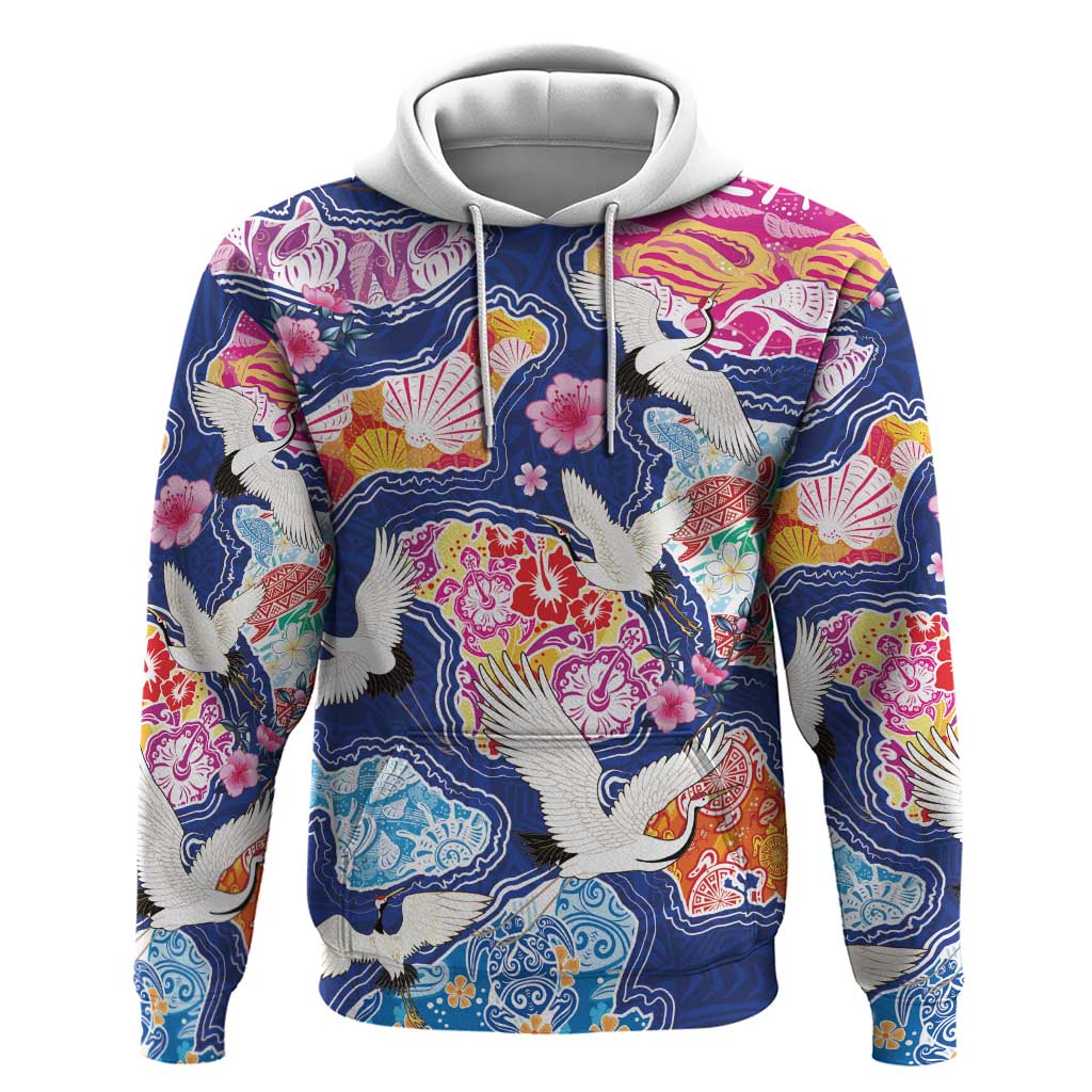 Hawaiian and Japanese Culture Together Hoodie Hawaiian Archipelago Shape Sea Animals LT03 Pullover Hoodie Multicolor - Polynesian Pride