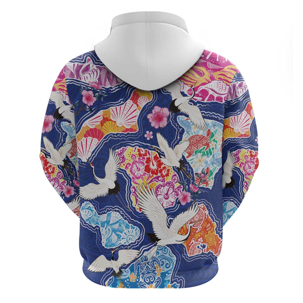 Hawaiian and Japanese Culture Together Hoodie Hawaiian Archipelago Shape Sea Animals LT03 - Polynesian Pride