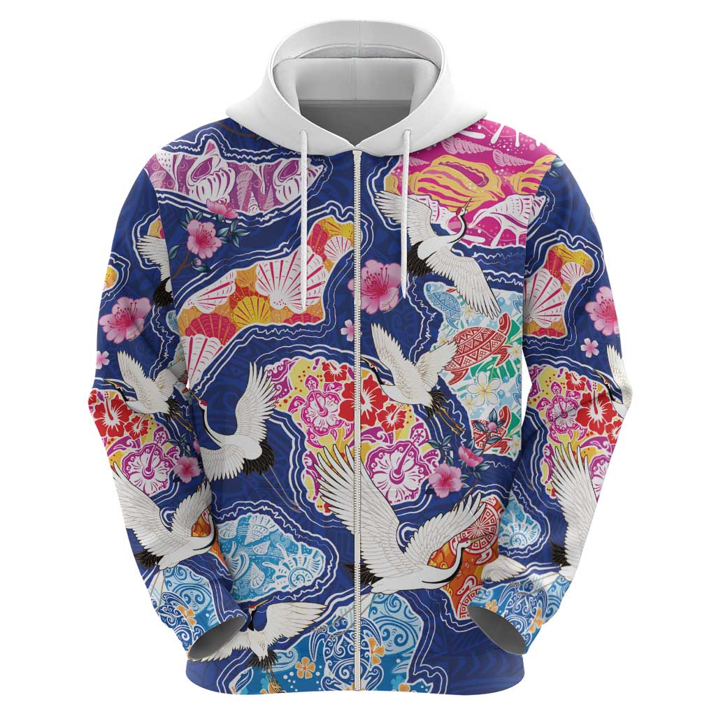 Hawaiian and Japanese Culture Together Hoodie Hawaiian Archipelago Shape Sea Animals LT03 - Polynesian Pride
