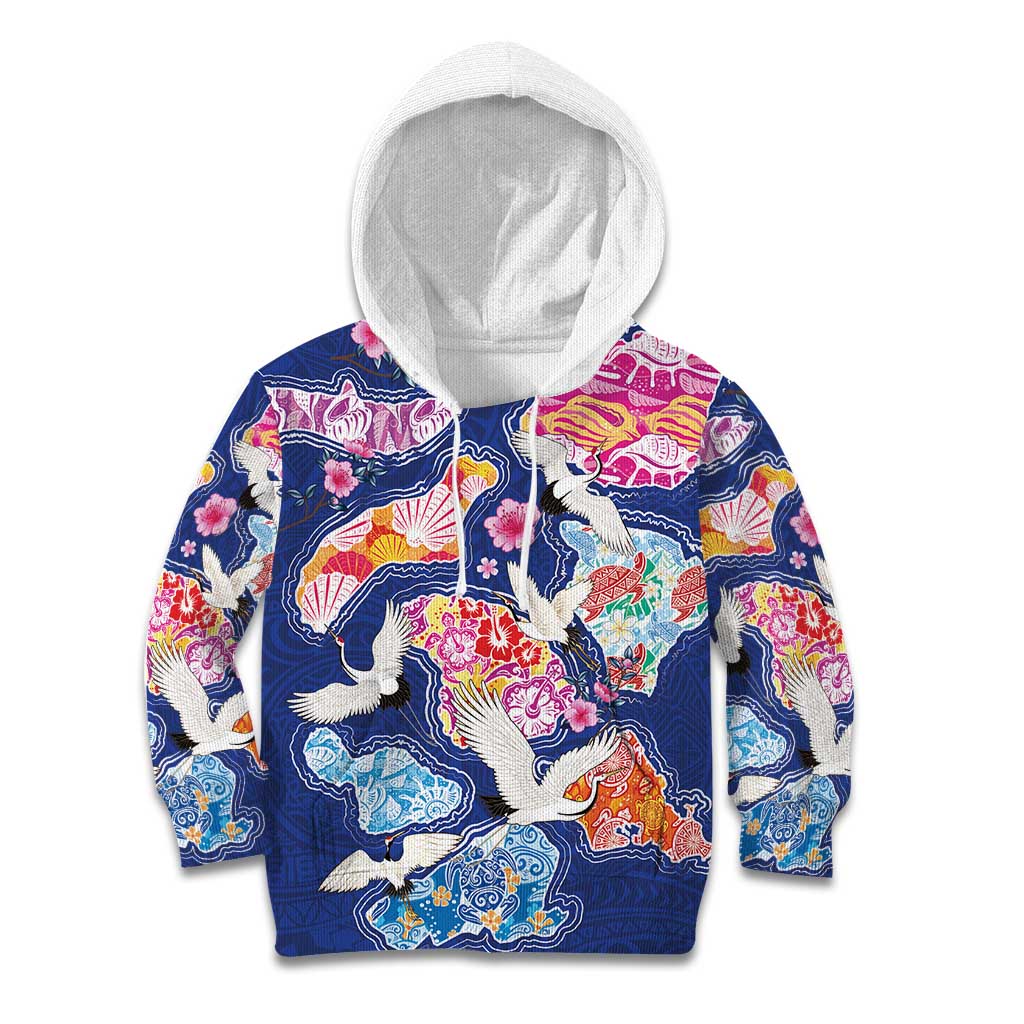 Hawaiian and Japanese Culture Together Kid Hoodie Hawaiian Archipelago Shape Sea Animals LT03 Hoodie Multicolor - Polynesian Pride