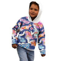Hawaiian and Japanese Culture Together Kid Hoodie Hawaiian Archipelago Shape Sea Animals LT03 - Polynesian Pride