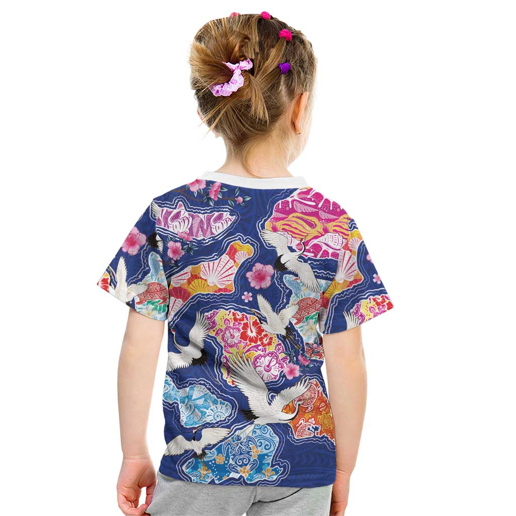 Hawaiian and Japanese Culture Together Kid T Shirt Hawaiian Archipelago Shape Sea Animals LT03 - Polynesian Pride
