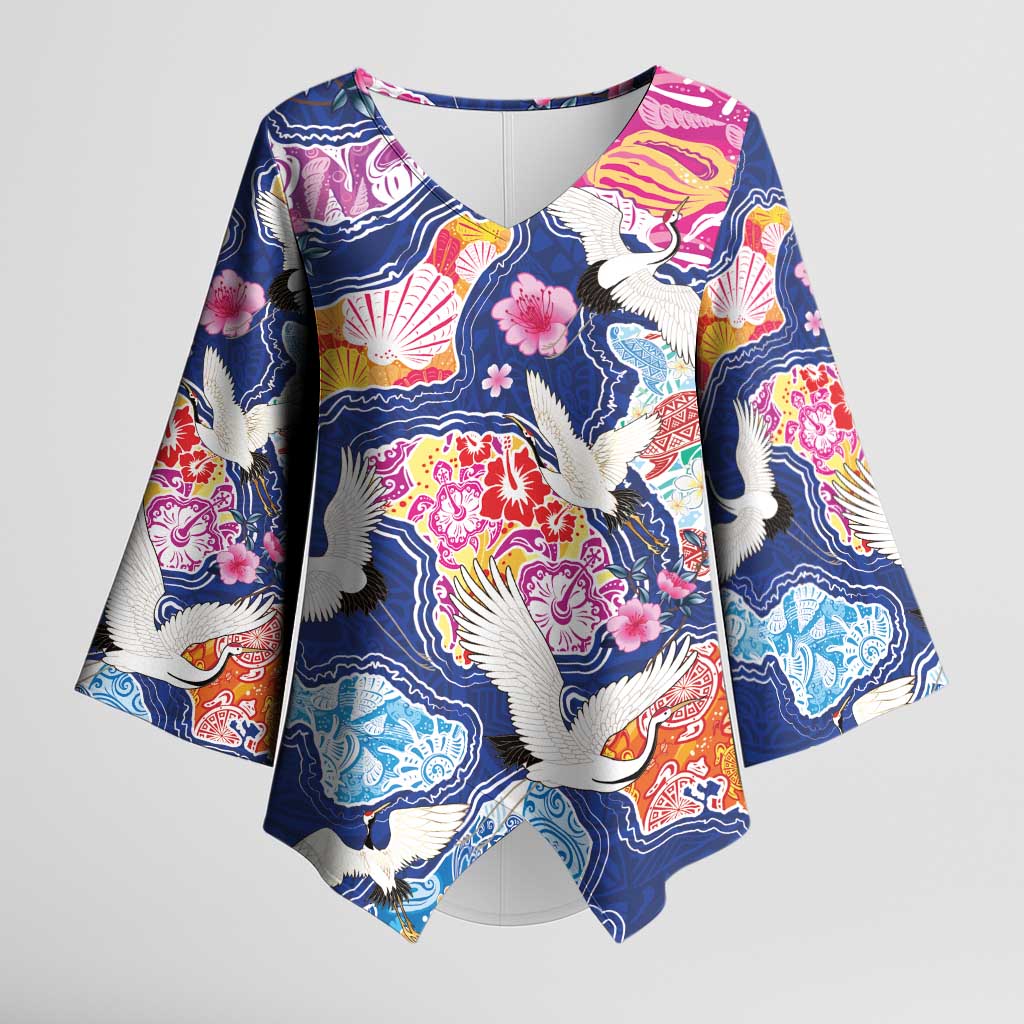Hawaiian and Japanese Culture Together Kimono Sleeve Blouse Hawaiian Archipelago Shape Sea Animals LT03 Female Multicolor - Polynesian Pride