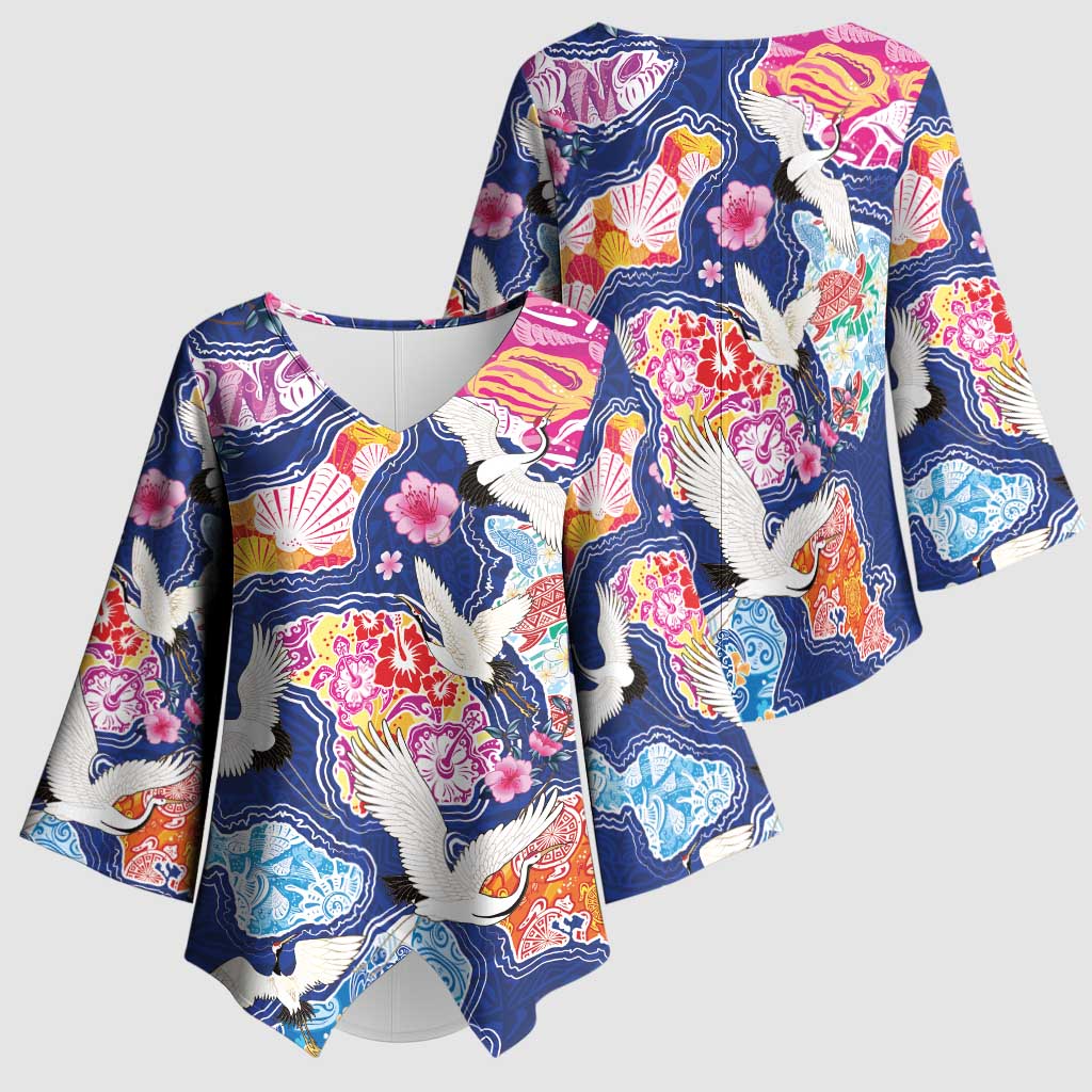 Hawaiian and Japanese Culture Together Kimono Sleeve Blouse Hawaiian Archipelago Shape Sea Animals LT03 - Polynesian Pride