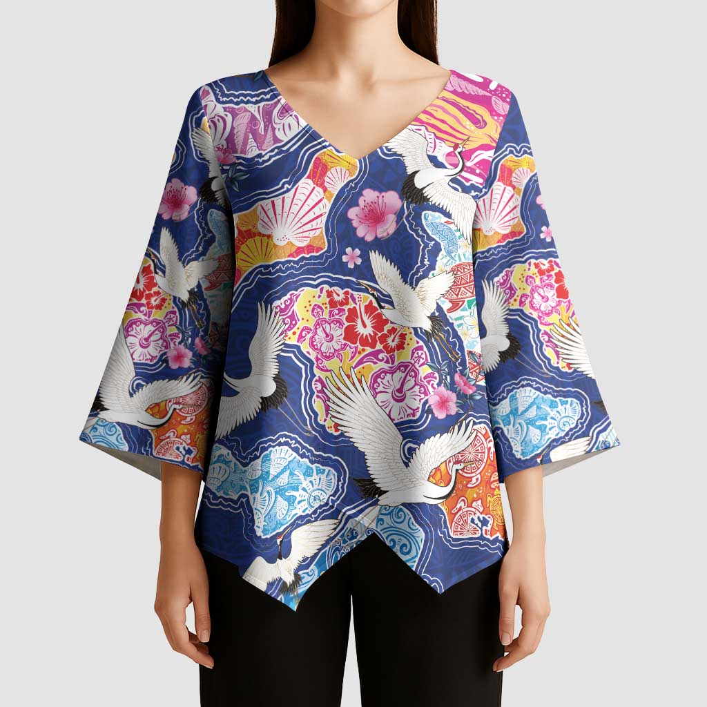 Hawaiian and Japanese Culture Together Kimono Sleeve Blouse Hawaiian Archipelago Shape Sea Animals LT03 - Polynesian Pride