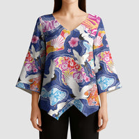 Hawaiian and Japanese Culture Together Kimono Sleeve Blouse Hawaiian Archipelago Shape Sea Animals LT03 - Polynesian Pride