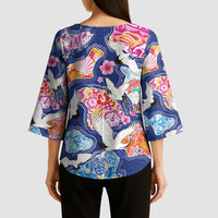 Hawaiian and Japanese Culture Together Kimono Sleeve Blouse Hawaiian Archipelago Shape Sea Animals LT03 - Polynesian Pride