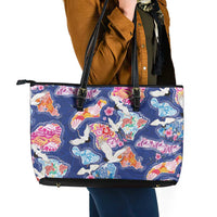 Hawaiian and Japanese Culture Together Leather Tote Bag Hawaiian Archipelago Shape Sea Animals LT03 - Polynesian Pride