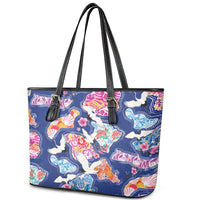 Hawaiian and Japanese Culture Together Leather Tote Bag Hawaiian Archipelago Shape Sea Animals LT03 - Polynesian Pride