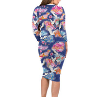 Hawaiian and Japanese Culture Together Long Sleeve Bodycon Dress Hawaiian Archipelago Shape Sea Animals LT03 - Polynesian Pride