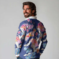 Hawaiian and Japanese Culture Together Long Sleeve Polo Shirt Hawaiian Archipelago Shape Sea Animals LT03 - Polynesian Pride