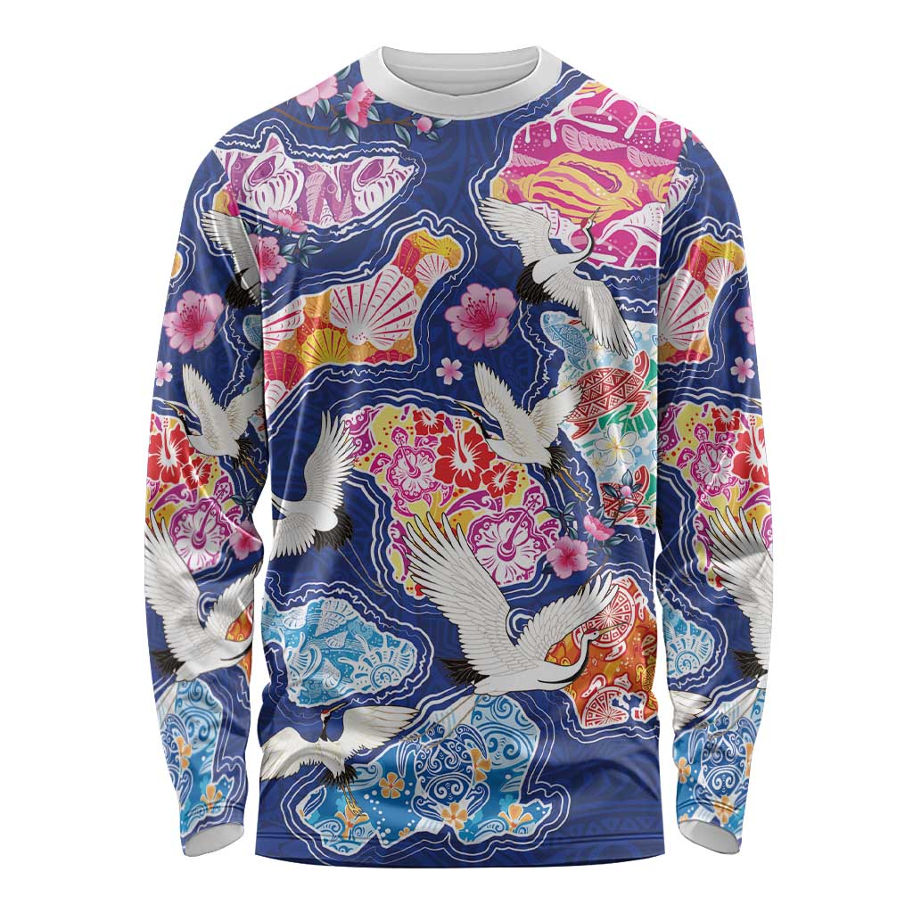 Hawaiian and Japanese Culture Together Long Sleeve Shirt Hawaiian Archipelago Shape Sea Animals LT03 Unisex Multicolor - Polynesian Pride