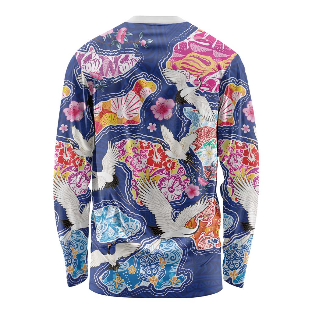 Hawaiian and Japanese Culture Together Long Sleeve Shirt Hawaiian Archipelago Shape Sea Animals LT03 - Polynesian Pride