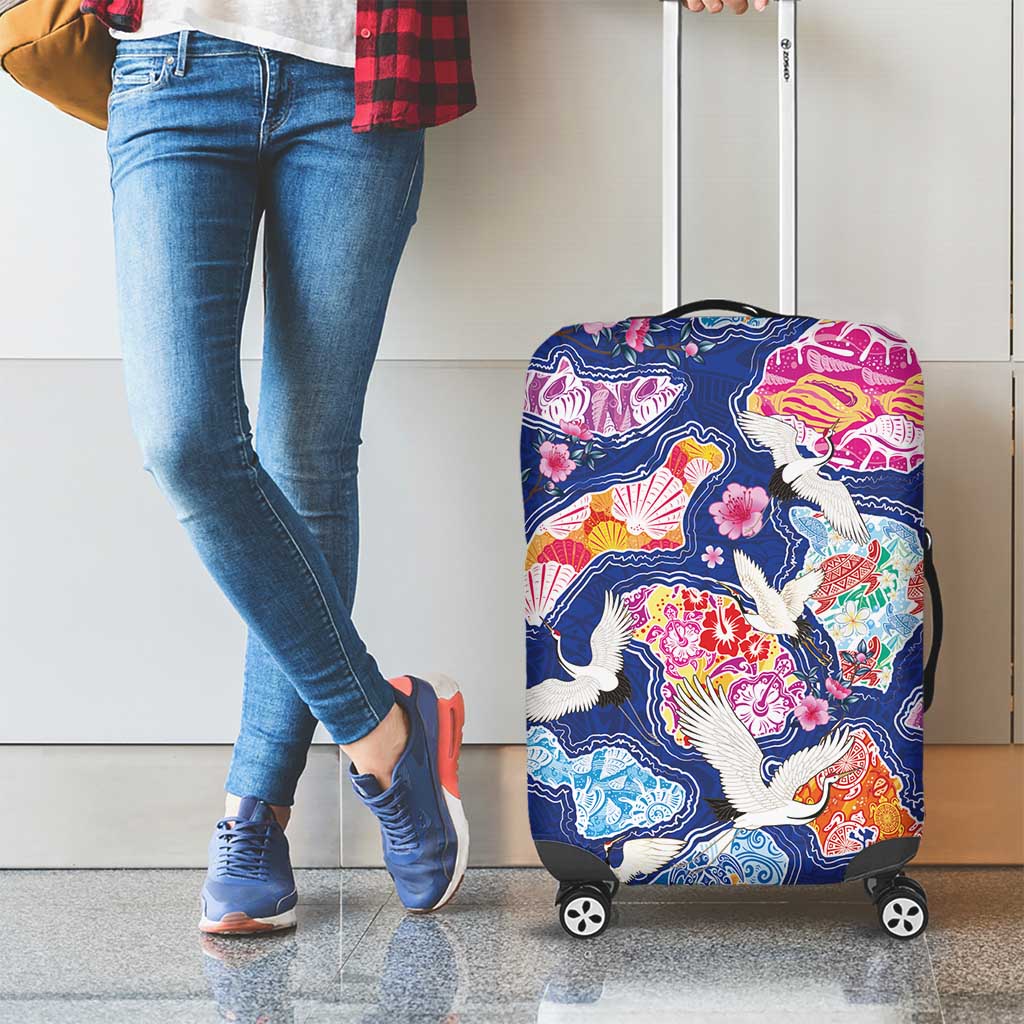 Hawaiian and Japanese Culture Together Luggage Cover Hawaiian Archipelago Shape Sea Animals LT03 - Polynesian Pride