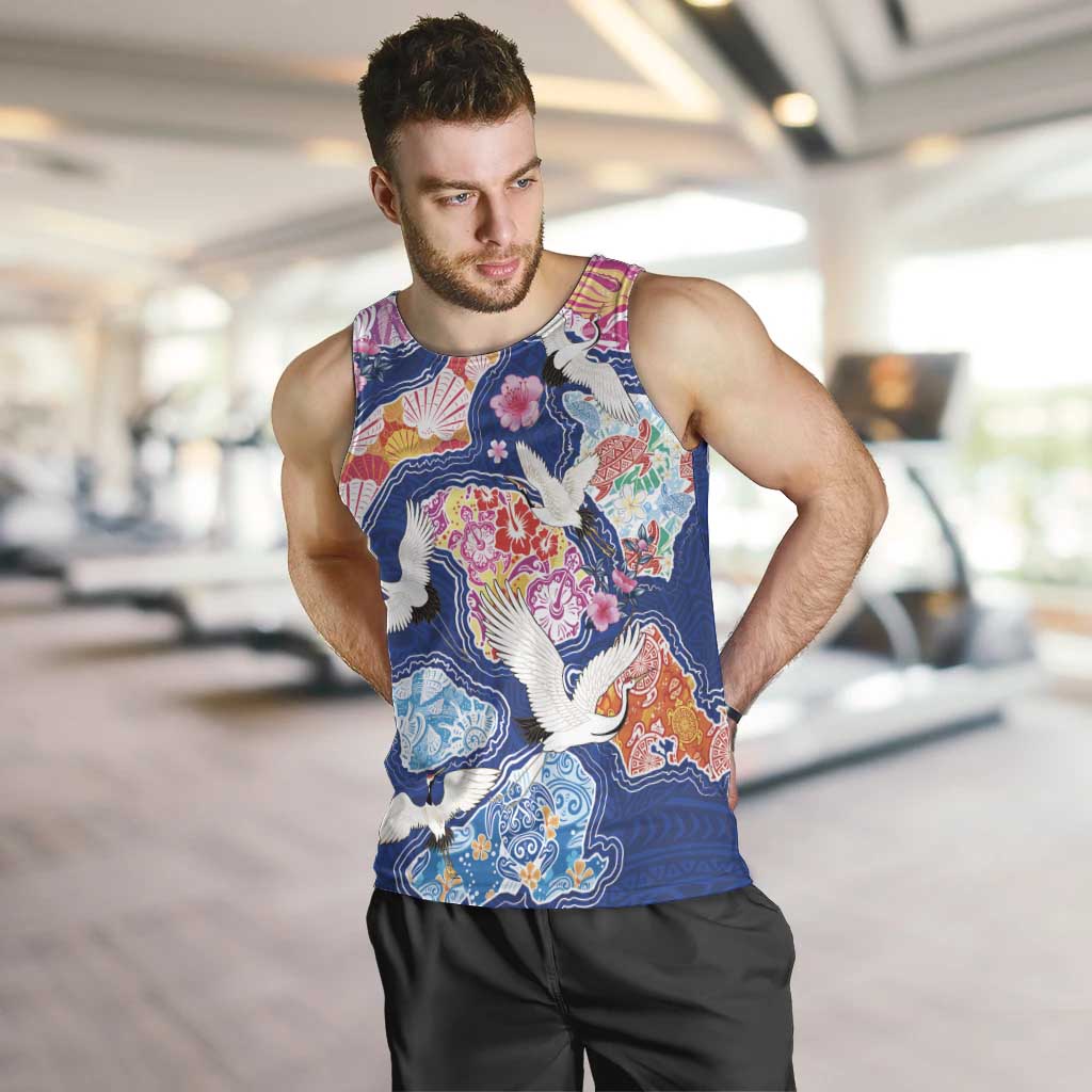 Hawaiian and Japanese Culture Together Men Tank Top Hawaiian Archipelago Shape Sea Animals LT03 Multicolor - Polynesian Pride