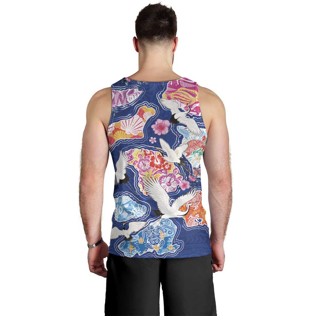 Hawaiian and Japanese Culture Together Men Tank Top Hawaiian Archipelago Shape Sea Animals LT03 - Polynesian Pride