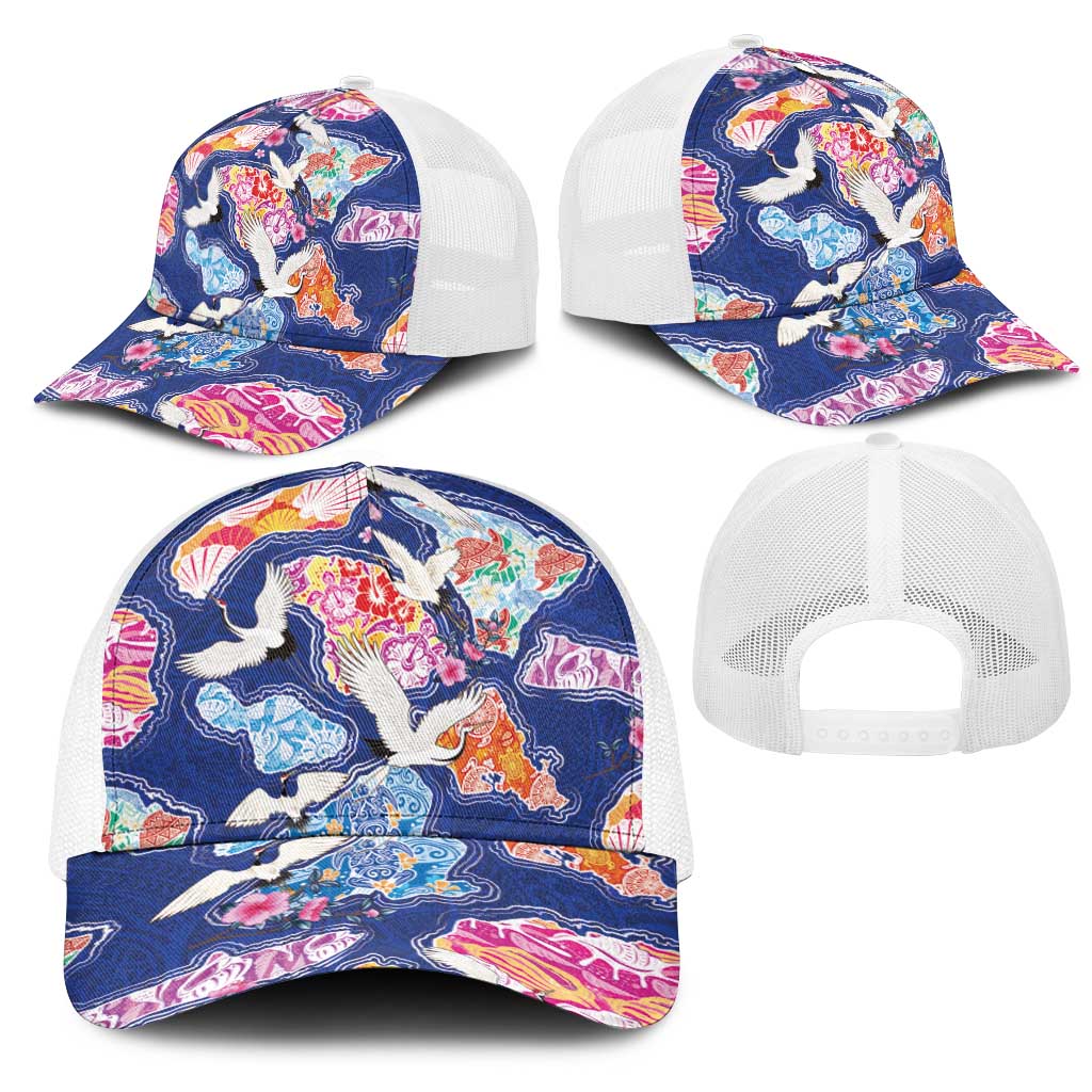 Hawaiian and Japanese Culture Together Mesh Trucker Cap Hawaiian Archipelago Shape Sea Animals