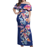 Hawaiian and Japanese Culture Together Off Shoulder Maxi Dress Hawaiian Archipelago Shape Sea Animals LT03 Women Multicolor - Polynesian Pride