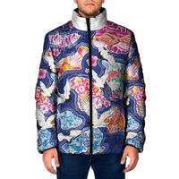 Hawaiian and Japanese Culture Together Padded Jacket Hawaiian Archipelago Shape Sea Animals