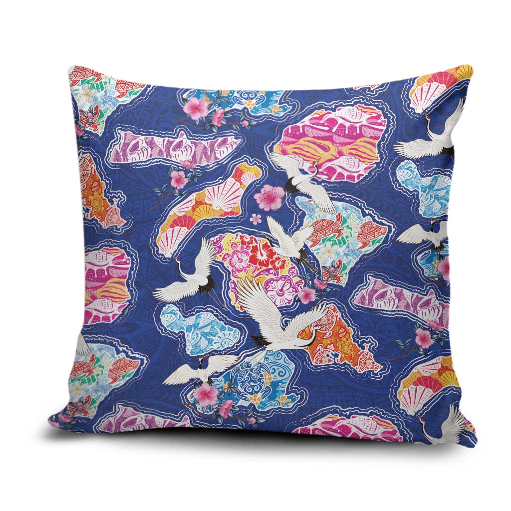 Hawaiian and Japanese Culture Together Pillow Cover Hawaiian Archipelago Shape Sea Animals LT03 Multicolor - Polynesian Pride