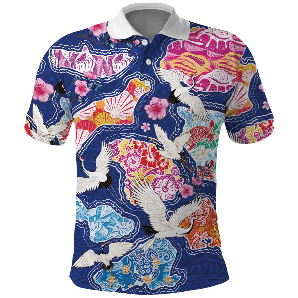 Hawaiian and Japanese Culture Together Polo Shirt Hawaiian Archipelago Shape Sea Animals LT03 Multicolor - Polynesian Pride