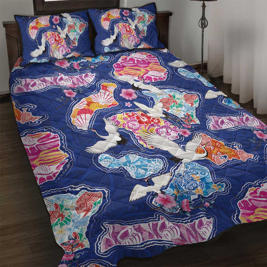 Hawaiian and Japanese Culture Together Quilt Bed Set Hawaiian Archipelago Shape Sea Animals LT03 Multicolor - Polynesian Pride