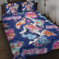 Hawaiian and Japanese Culture Together Quilt Bed Set Hawaiian Archipelago Shape Sea Animals LT03 Multicolor - Polynesian Pride