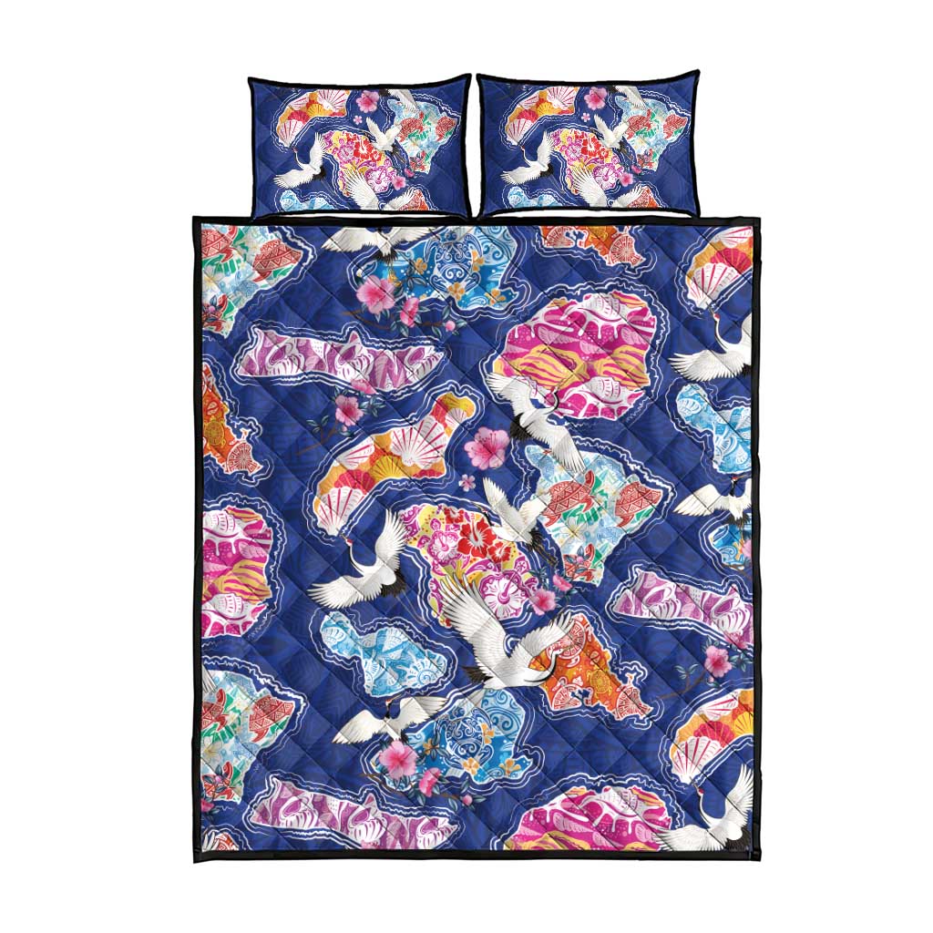 Hawaiian and Japanese Culture Together Quilt Bed Set Hawaiian Archipelago Shape Sea Animals LT03 - Polynesian Pride