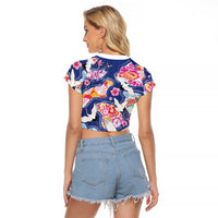 Hawaiian and Japanese Culture Together Raglan Cropped T Shirt Hawaiian Archipelago Shape Sea Animals LT03 - Polynesian Pride