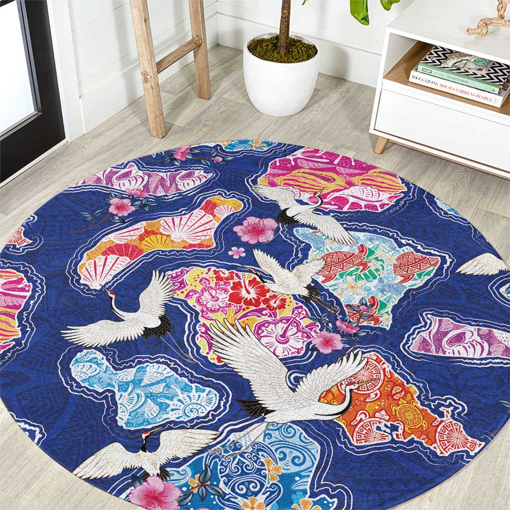 Hawaiian and Japanese Culture Together Round Carpet Hawaiian Archipelago Shape Sea Animals LT03 Multicolor - Polynesian Pride