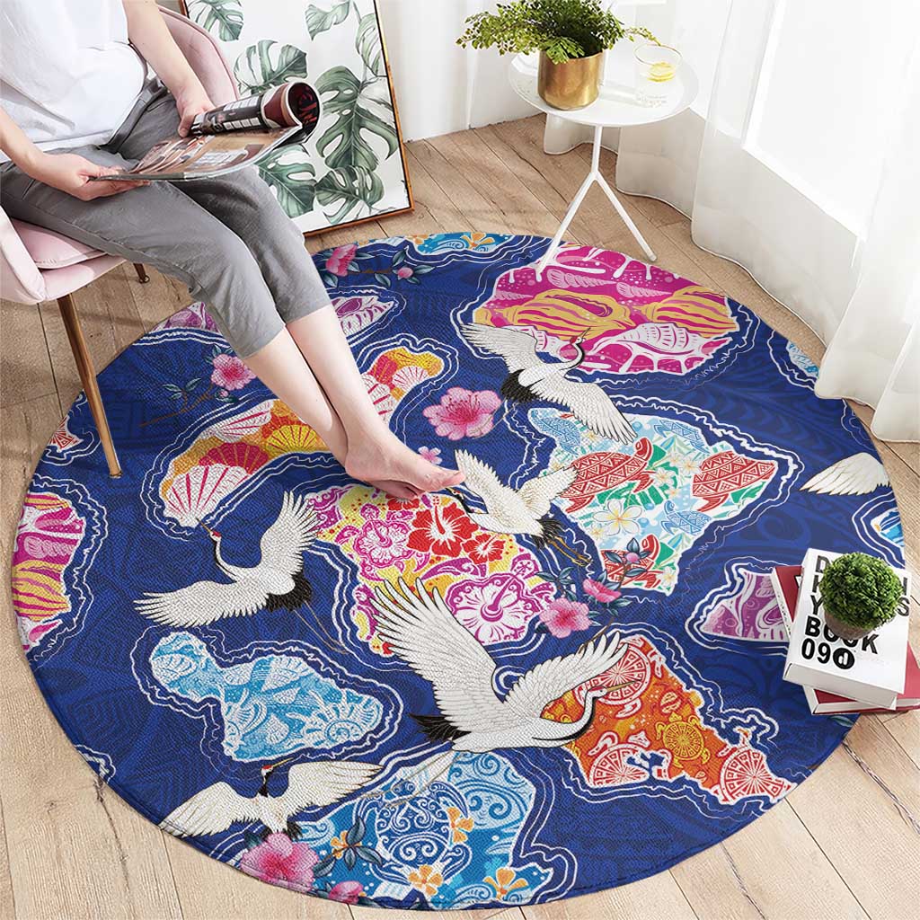 Hawaiian and Japanese Culture Together Round Carpet Hawaiian Archipelago Shape Sea Animals LT03 - Polynesian Pride
