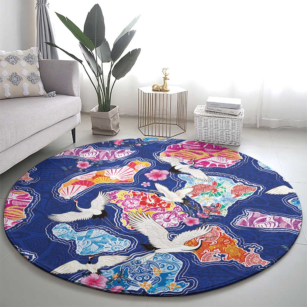 Hawaiian and Japanese Culture Together Round Carpet Hawaiian Archipelago Shape Sea Animals LT03 - Polynesian Pride