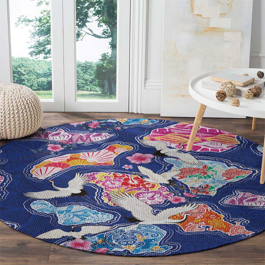 Hawaiian and Japanese Culture Together Round Carpet Hawaiian Archipelago Shape Sea Animals LT03 - Polynesian Pride