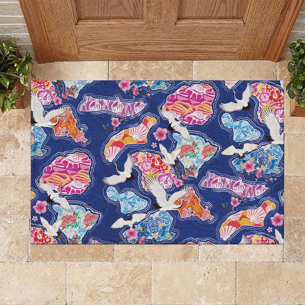 Hawaiian and Japanese Culture Together Rubber Doormat Hawaiian Archipelago Shape Sea Animals LT03 Multicolor - Polynesian Pride
