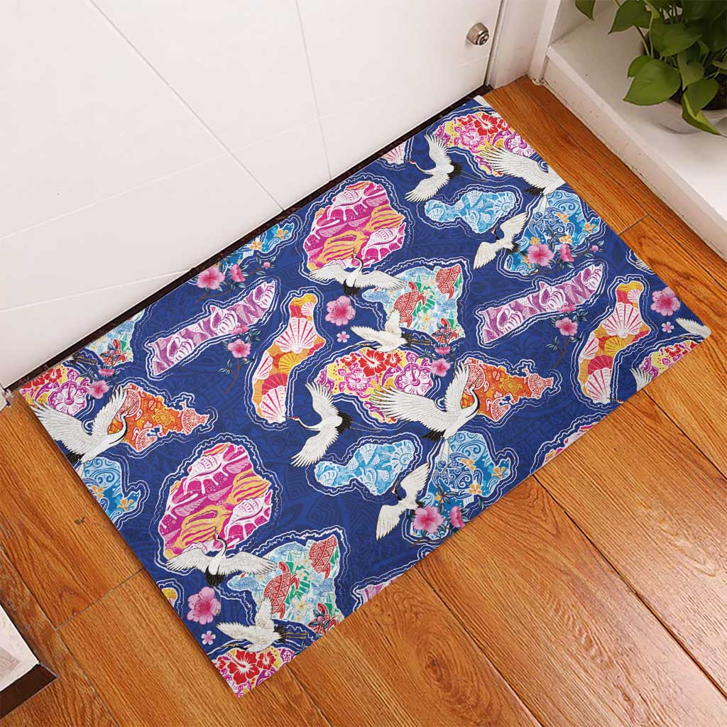 Hawaiian and Japanese Culture Together Rubber Doormat Hawaiian Archipelago Shape Sea Animals LT03 - Polynesian Pride