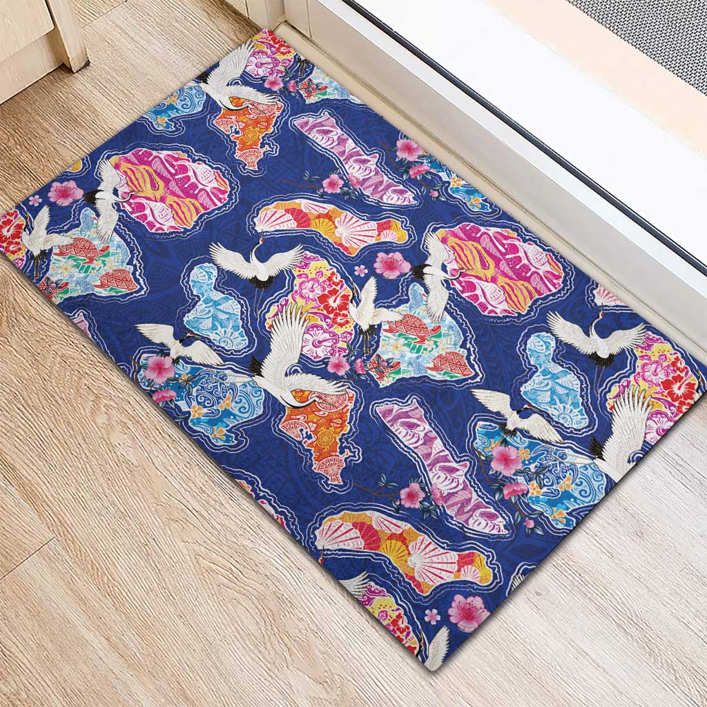Hawaiian and Japanese Culture Together Rubber Doormat Hawaiian Archipelago Shape Sea Animals LT03 - Polynesian Pride