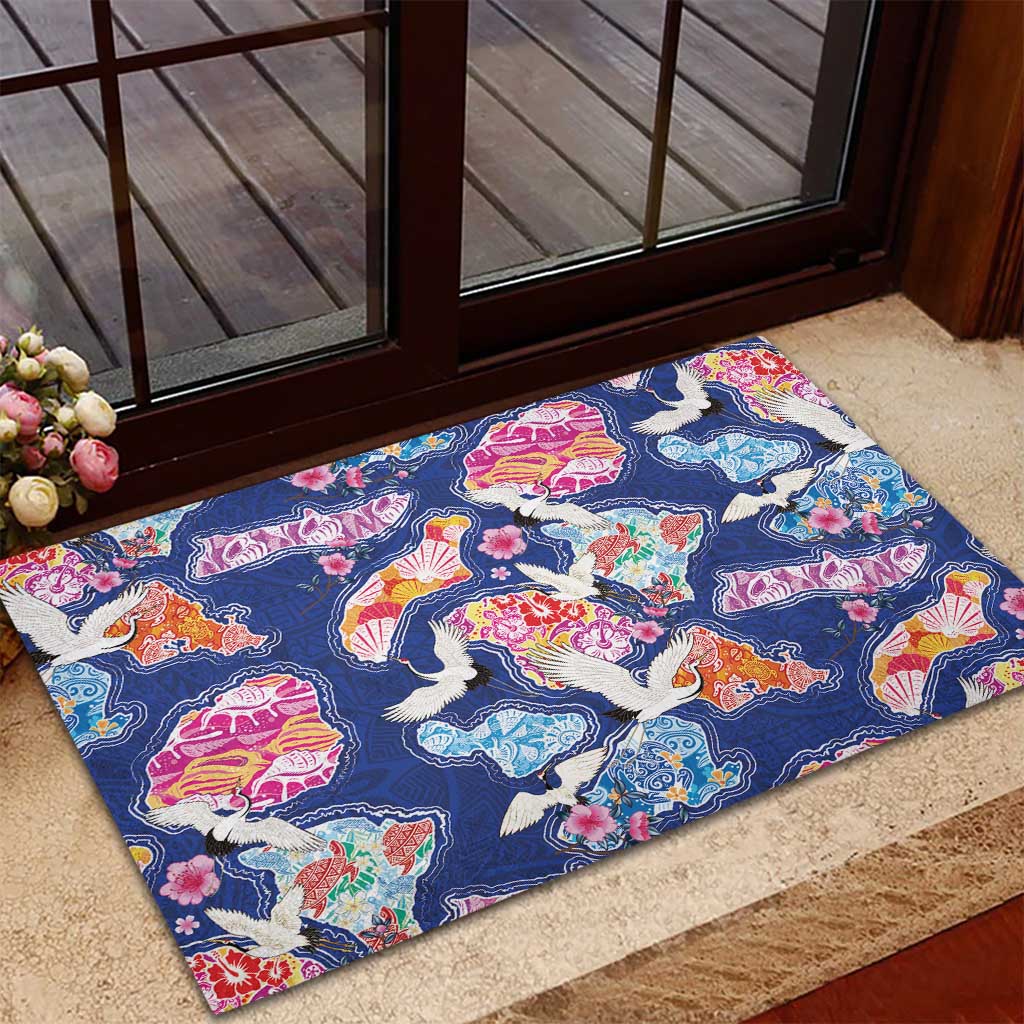 Hawaiian and Japanese Culture Together Rubber Doormat Hawaiian Archipelago Shape Sea Animals LT03 - Polynesian Pride