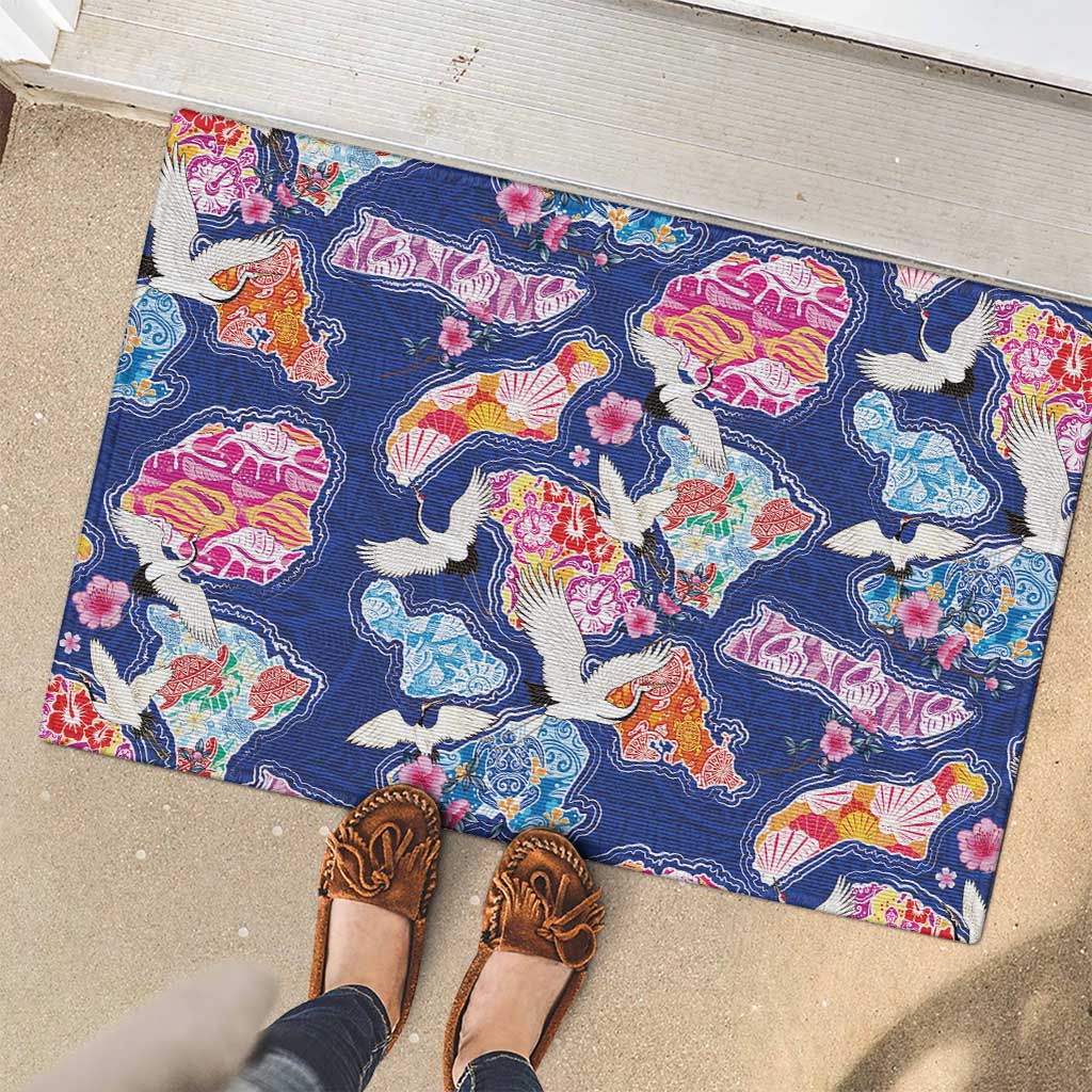 Hawaiian and Japanese Culture Together Rubber Doormat Hawaiian Archipelago Shape Sea Animals LT03 - Polynesian Pride