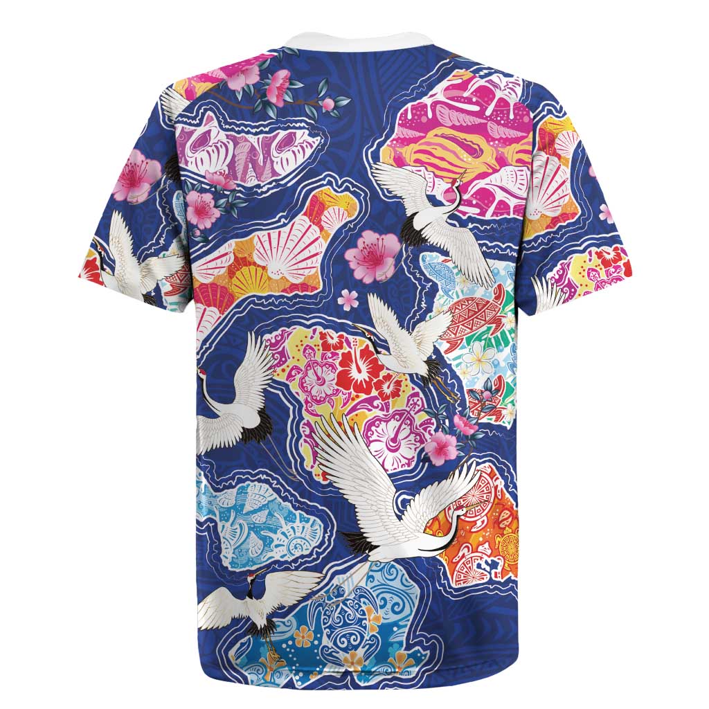Hawaiian and Japanese Culture Together Rugby Jersey Hawaiian Archipelago Shape Sea Animals LT03 - Polynesian Pride