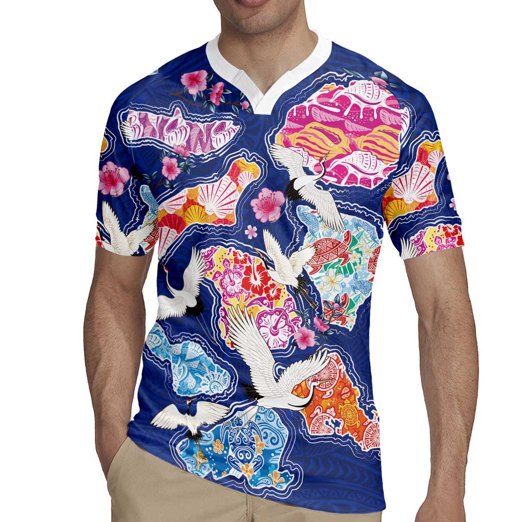 Hawaiian and Japanese Culture Together Rugby Jersey Hawaiian Archipelago Shape Sea Animals LT03 - Polynesian Pride