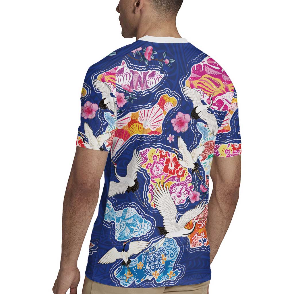Hawaiian and Japanese Culture Together Rugby Jersey Hawaiian Archipelago Shape Sea Animals LT03 - Polynesian Pride