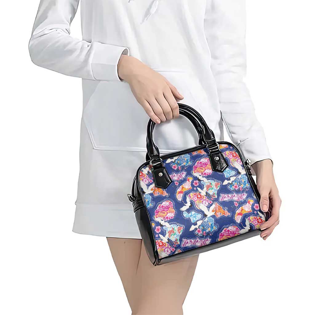 Hawaiian and Japanese Culture Together Shoulder Handbag Hawaiian Archipelago Shape Sea Animals