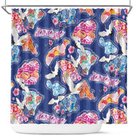 Hawaiian and Japanese Culture Together Shower Curtain Hawaiian Archipelago Shape Sea Animals LT03 Multicolor - Polynesian Pride