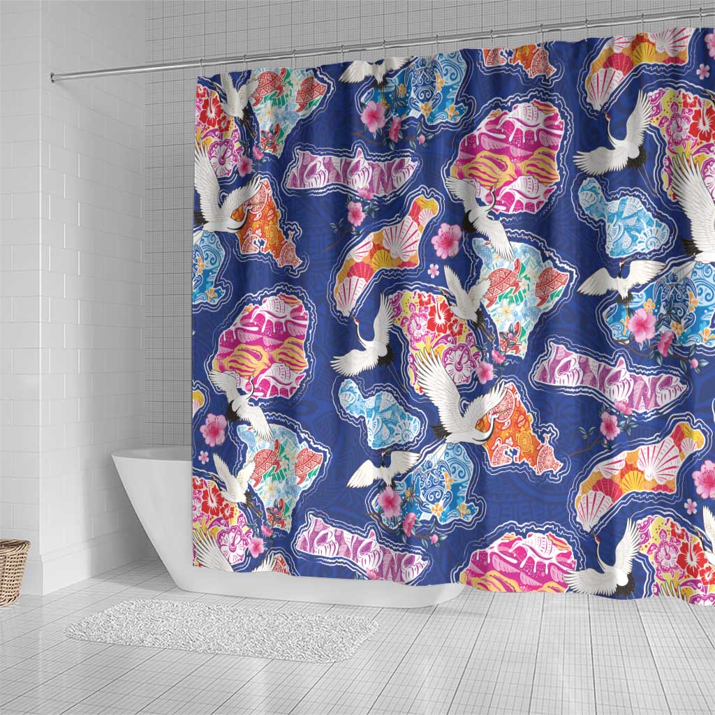 Hawaiian and Japanese Culture Together Shower Curtain Hawaiian Archipelago Shape Sea Animals LT03 - Polynesian Pride