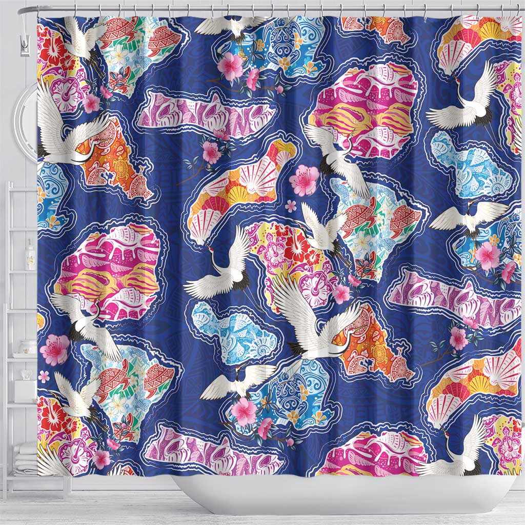 Hawaiian and Japanese Culture Together Shower Curtain Hawaiian Archipelago Shape Sea Animals LT03 - Polynesian Pride
