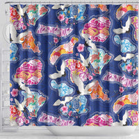 Hawaiian and Japanese Culture Together Shower Curtain Hawaiian Archipelago Shape Sea Animals LT03 - Polynesian Pride