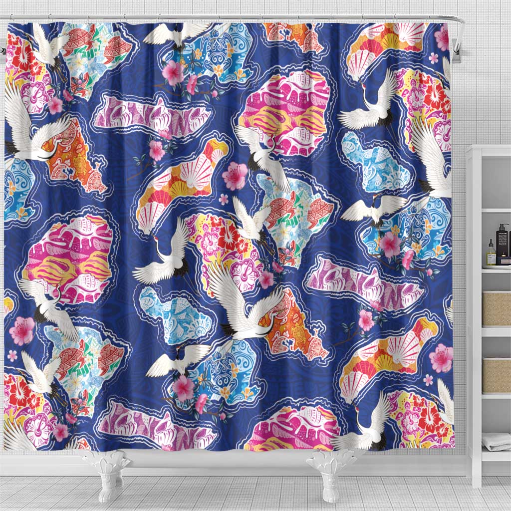 Hawaiian and Japanese Culture Together Shower Curtain Hawaiian Archipelago Shape Sea Animals LT03 - Polynesian Pride