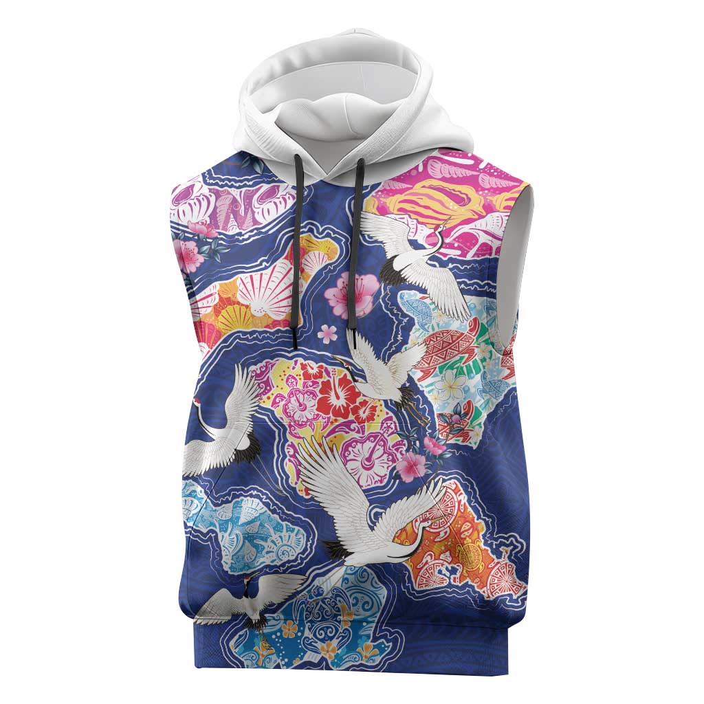 Hawaiian and Japanese Culture Together Sleeveless Hoodie Hawaiian Archipelago Shape Sea Animals LT03 Multicolor - Polynesian Pride